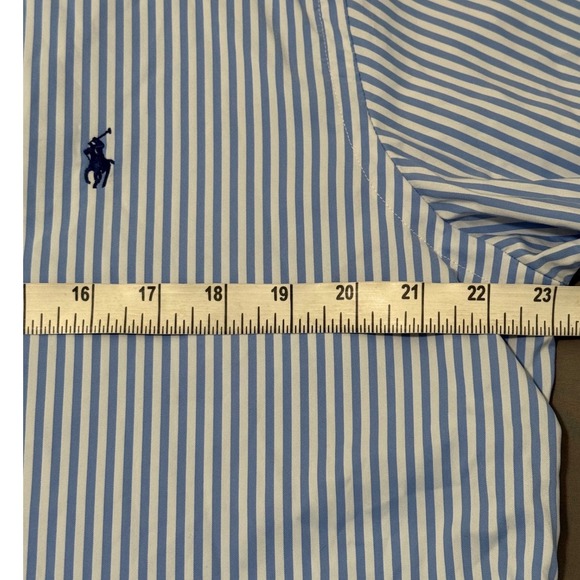 Polo Ralph Lauren Classic Fit Striped‎ Shirt Men Large Performance Blue White - Picture 4 of 6